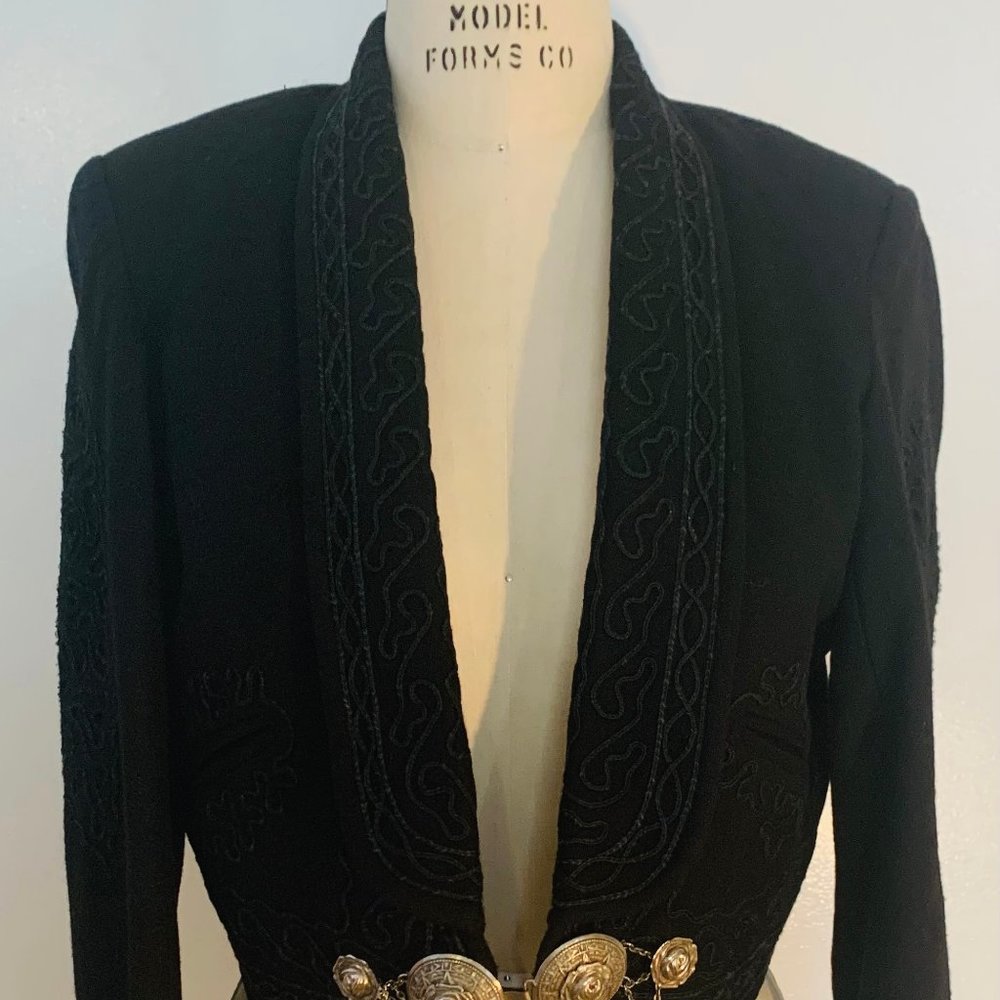 Black Wool Bolero with Silver hardware, size medium